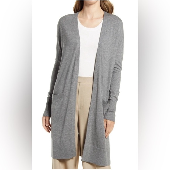 Halogen Cashmere Blend Lagenlook Lightweight Preppy Longline Cardigan Women Sz L - Picture 1 of 10